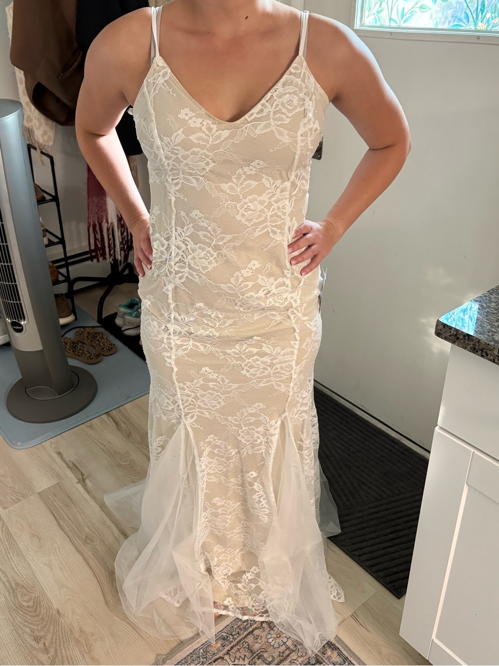 Lulu's Ivory Lace Mermaid Wedding Dress with Tulle Hem